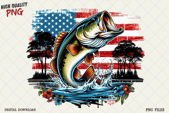 Celebrate with the American Flag Bass Fish 4th of July Png