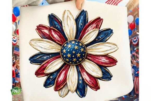 Patriotic Daisy PNG: Floral 4th of July Design Assets