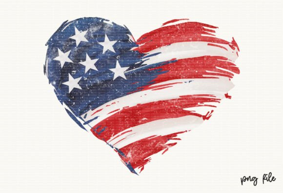 Patriotic Design: USA Flag Heart 4th of July PNG