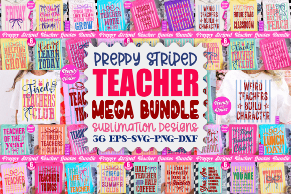 Preppy Striped Teacher PNG Bundle: Elevate Your School Designs