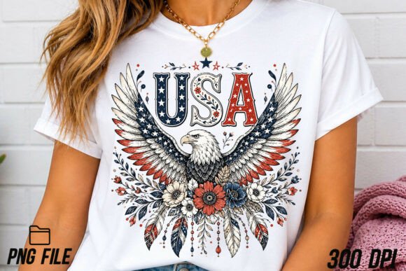 USA Patriotic Boho Floral Eagle PNG: A Designer's Asset
